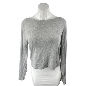 BCBGeneration Women's Gray Rib Knit Split Back Long Sleeve Crop Sweater Top Sz S